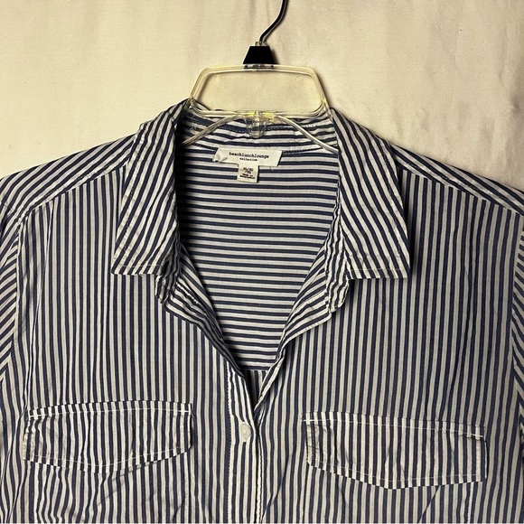 BeachLunchLounge | Blue Striped Boxy Button Front Tie Waist Top, XL - Picture 3 of 7